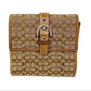Coach Brown Small C Snap Button Card Fold Wallet Multi Pocket
